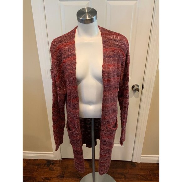 Allison Joy Pink & Purple Long Open Knit Cardigan Sweater, Size Medium - Picture 1 of 6